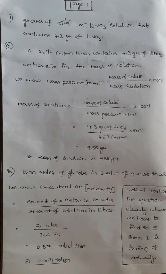 m) No3 Solution that contoin +3 se have to find the ass of colution. Hassof Solation of soluta m)m) 9.55H 2o Hass Solution a)