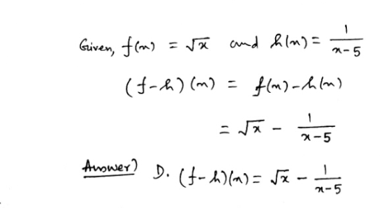 Given, fim) = 5x and him) = na (f-ch) (m) = flom-chim) Evo - 5 Answer? D. (-blu= voto 7 - 5