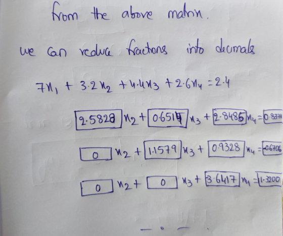 from the above matin. we can reduce fractions fractions into decimale 71, + 3.2 1₂ +1.413 + 2.61y = 2.4 2.5828 M2 + 0-6514/13