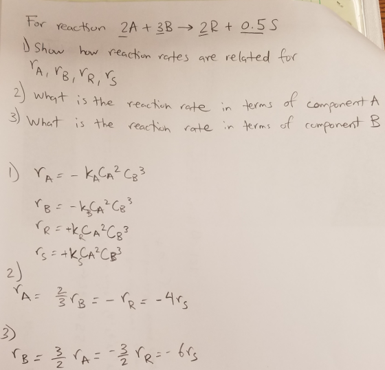 Shaw how reackon retes are releted f reaction rate in terms ơe component A coponent B 3) What is the reacth arte e m5 2c.3 2)