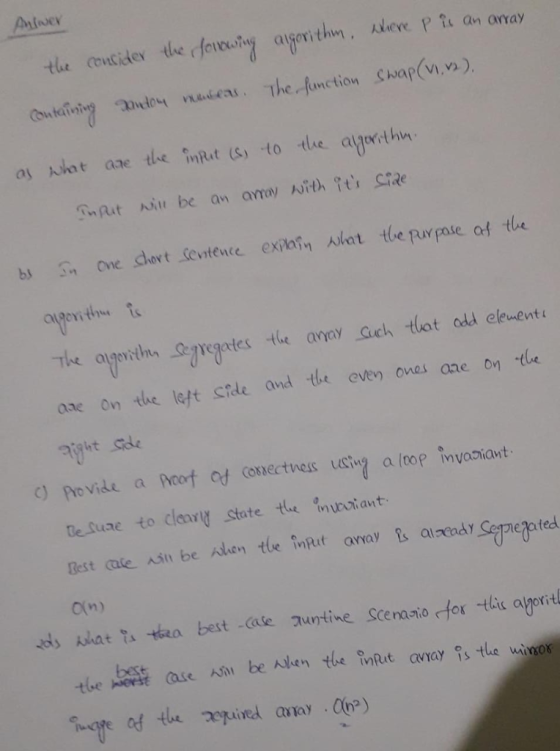 The function swap v,v) Oİ Adot aw tle飆.tos, -to -el.e agorthm. Fn one dort Sentence expafn んlat tle Rwpaseal the The agerithr