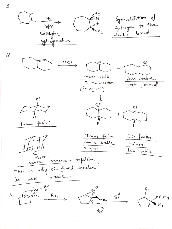 CH3 111111 Syn-addition of Parc сн» hydrogen to the Catalytic double bond hydrogenation HCl . more stable 30 carbocation (maj