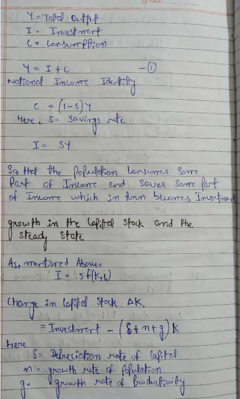 Y = Topal Output I Investment ea consumption Y = I tu National Income Identify here, so savings rate I= SY So that the popula