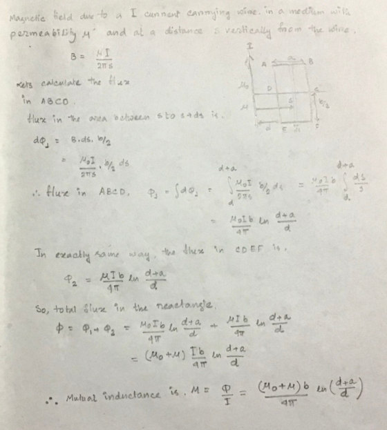 I cunnent Caanying wine. in a medrum witA Magnetie field dre to permeability M and at a distance s veatically fom the wine, H
