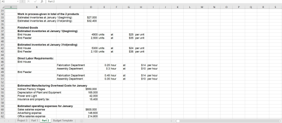 A1 X fx Part 2 В. D E G H I J K L M N O P Q R S 31 32 33 34 35 Work in process-given in total of the 2 products Estimated inv