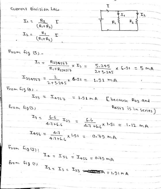current Dnisioh Law (RitRi) (Rit%) From 5) 5.245 C31 = 5 mA 2+ 5.24S R234S7 2. 6-51 1.31 mA 2345%子 2+5.24 S 4S6 - 1.51 mA because R23 and RASL ISsin Sees 43 6. 4-7 +6, 1-si = 1-12 mA 145 = 4-7 4.716.