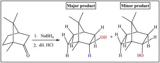 Major product
Minor product
н
HH
*
1. NaBH,
H
LOH + H
2. dil. HCI
HO