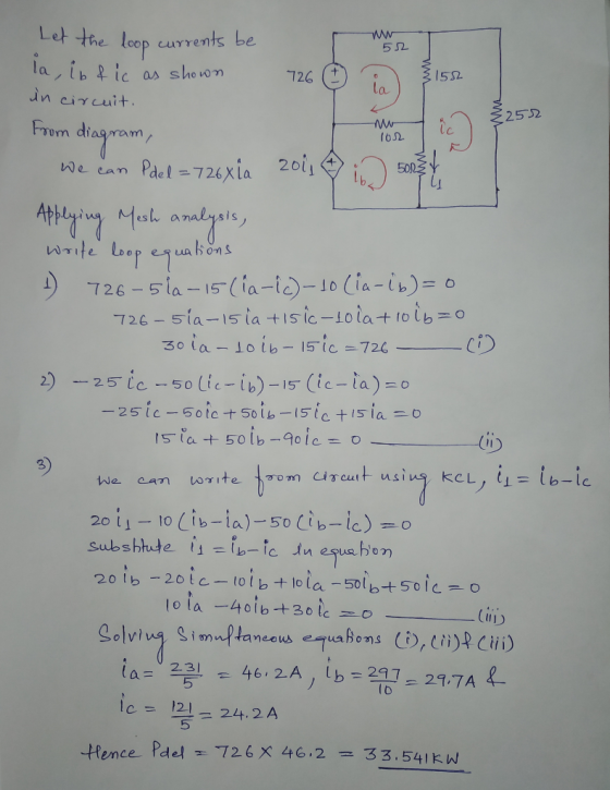 he loop currents be 552 726 ( 1552 La. 2532 From diagram 62 726- 51a-Is ia tIsic-tota+ 1o ib o 3) 2011-10 (tb-la)-50db-le) o