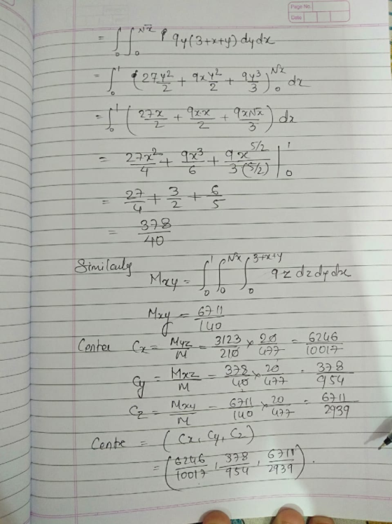 Page No Date = D.* *44(3++y) diy de -I 29 TL + ga glet me te buz -$( 272 4 972 4 Daya) dz = 27 + 3 + 8 378 40 Similaily ON/3