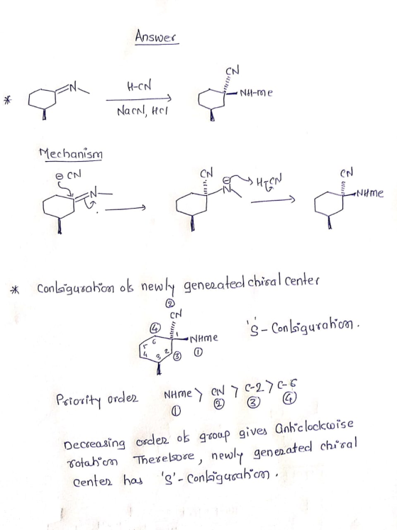 Answers Answer HON en NH-me Mechanism CN CN Nime Cha- * Conlsiguration ols newly generated chical center CN (4) s - Con lsgu