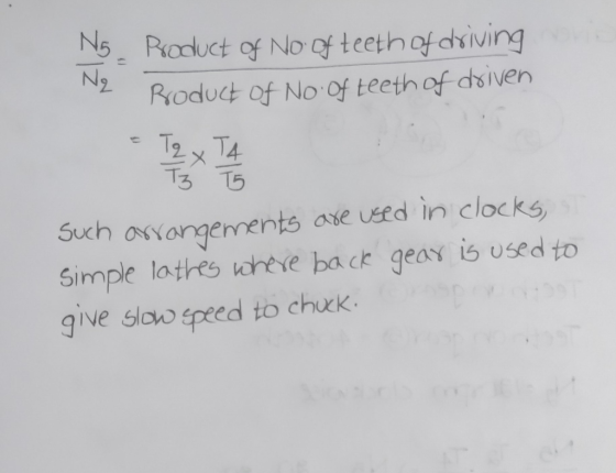 N5 Podlct of No of teeth of dsiving Rodudt of No of teeth of dsiven 2 Such ovargerments ave vsed in clocks Simple lathes whtv