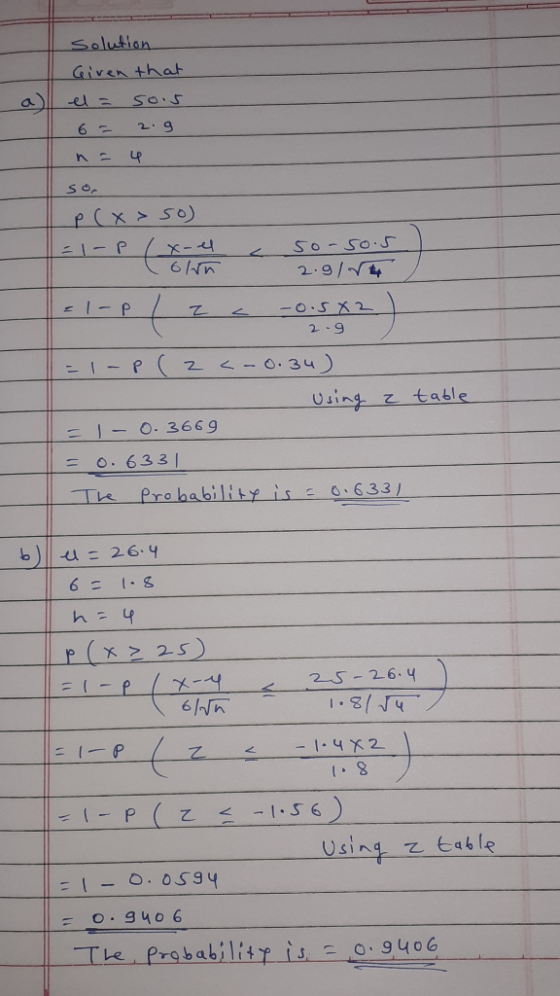 olutian Given that 2-9 Using z tatle - I-O.3669 633 25-26. у Using z table L- :0 94 O. 940 6