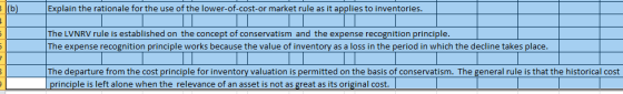 Explain the rationale for the use of the lower-of-cost-or market rule as it applies to inventories. The LVNRV rule is establi