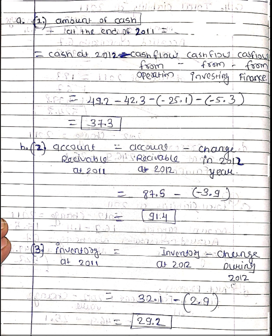 . (1.) amount of cash It all the ende 04 2011 . cash at 20122 cash flow - from - Esi l ior operation cash flow casflow from &