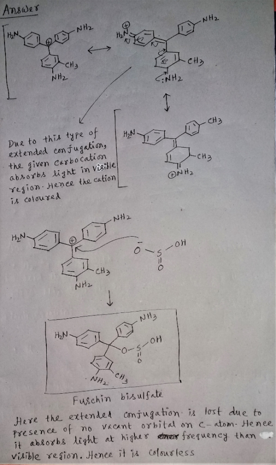 Answer NH₂ I TY NH₂ CH₃ NH₂ C:NH2 H₂N. I ICH3 Due to this type of extended conjugation, the given carbocation absorbs light