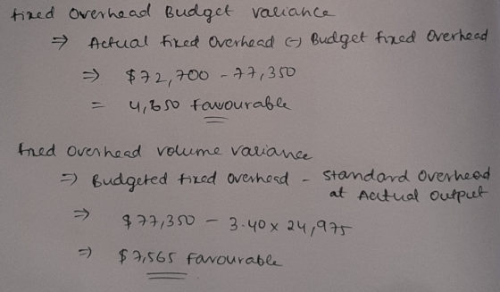tired overhead overhead Budget variance Actual fixed Overhead G) Budget fixed - $72,700 - 77,350 = 4,650 favourable freed ove