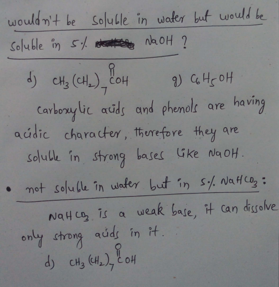 wouldnt be Solule in water but would be Soluble in 5e ) CHOH CH (CH)COH having and phenols are Carboruy lic auds aúdic chara