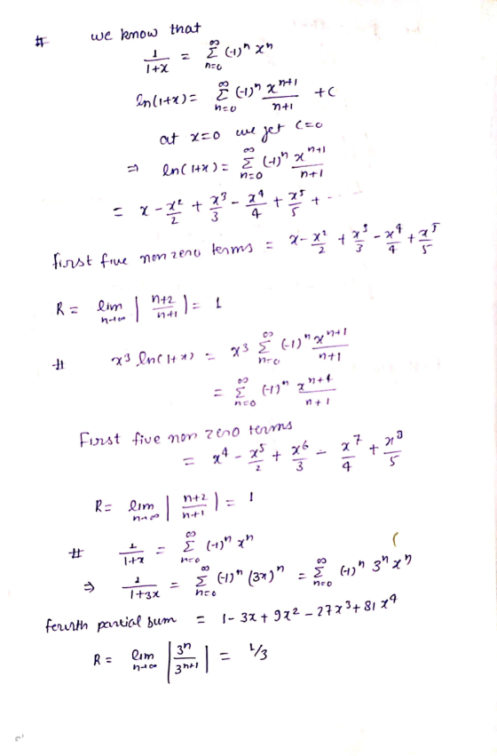 # we know that no ni +1 2n(1+2) = È un pat +C at x=0 we get cao enc142) = **-* +39 - + 4 + - first foue nem zeno terms = 2- +