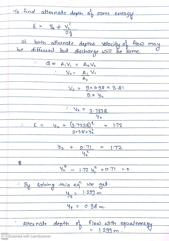 To find alternate_depth of some energy 2 E = y + ₂ 2g at be both alteenate depths Velocity of discharge different but flow wi