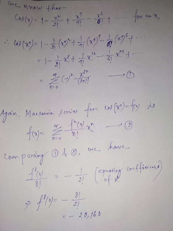 we know that Cos(u) = 1 x + x 2 ... for an a 69 (20) = 1 - 1 (1994*(6,092 (1984- 51-*+ ******* n=6 no Again, Marlaunin series