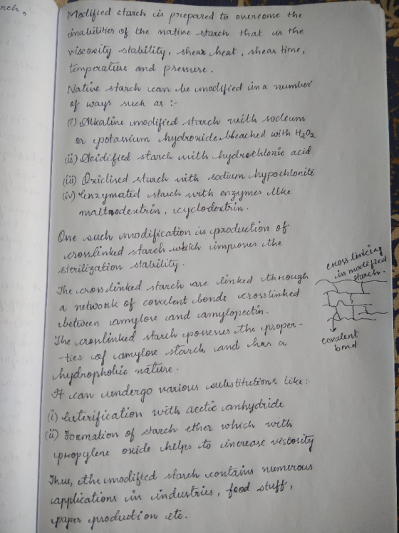orch, Modified &farch is prepared to onercome the inabilities of the native starch that is the viscosity stability, shear hea