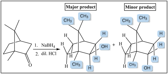 Minor product
Major product
CH3
CH3
CH3
CH3
H
1. NaBH, H
2. dil. HCI
OH + H
CH3
H CHE
OH