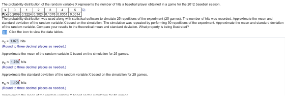 The probability distribution of the random variable X represents the number of hits a baseball player obtained in a game for