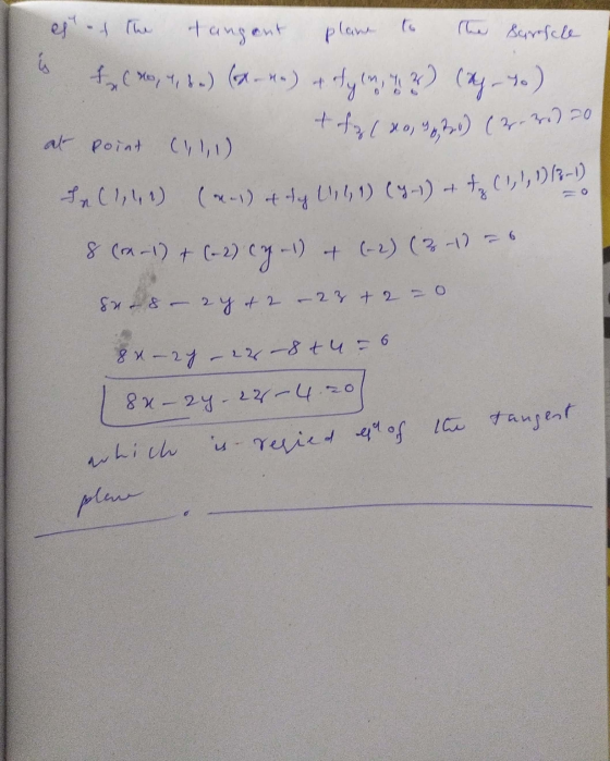 plane to the surfcle ú est of the tangent f (x0, 4, b) (x) & Sylm) (a to) + fx 180, at point no, 36,26) (2-3) 20 Se (1,1,1) (