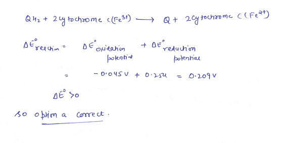 Q42 + 2ly to chrome (Fe3+) - Q+ 2 cytochrome C(Feay DE reechin - De oxidation & De reduction polentine potential -0.0450 + 0.