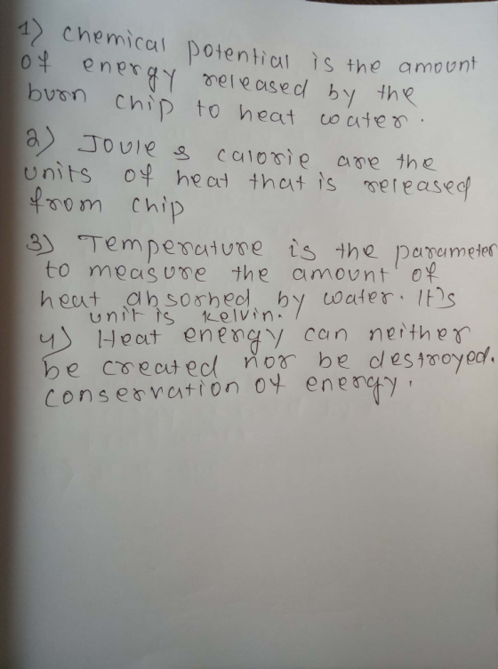 12chemical potential is the amoun 04 energy eleased by the bvan chip to heat co ates a Joule calosie are the units of heat th