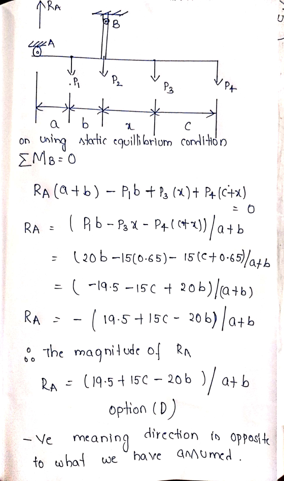 ARA ARA 0 B CA .P P P3 J PX ** a b a C . on using static equillibrium condition EMB=0 - o RA = RA RA (a+b) - Pib + P3 (X) + P