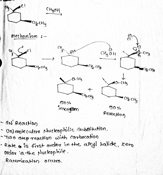 el CH2014 •CleH3 mechanism :- Go-CH₂ SCH₂CH3 CH₂ CH₂ CH CHg ... Ouchy AO-CH3 — c-cң 50% invengston 50% Retention -SNReaction