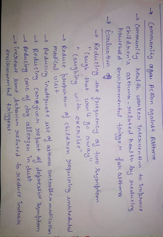- Community cagar Action against Asthman - Community health worker intervention to improve childrens asthma - related health