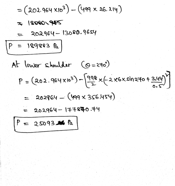 = (202.964 X103– (499 x 26. 214) § 1 Borouges = 202964–13080.9654 P = 189883 Pe At lower shoulder (6=270) P = (202.964x102) –