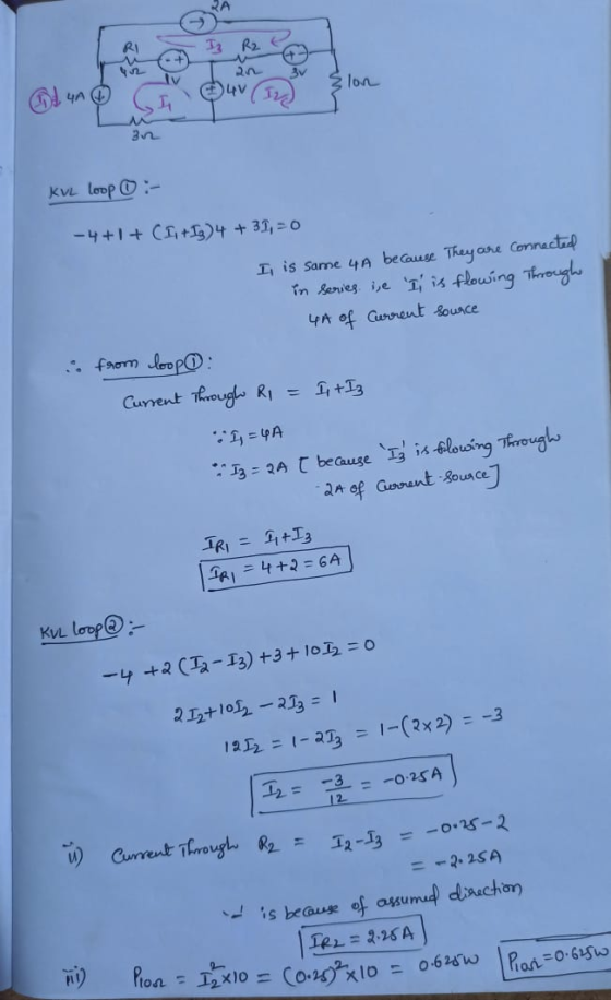 RI Iz R2 . + IV 3 ②4v Elon . 12) 32 KUL loop :- -4+1+ CI+ Ig) 4 +31 = 0 I is same 4A because They are connected in series ise