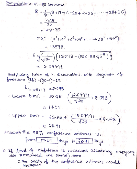 Computation: n = 20 workers. ã=I 20 (8 +14+6 +28+8+26+ ... +28+56) 465 20 23.25 Ex? = (8?+1+2 +62+282 -- +282+562) z 13593 20