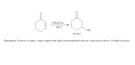 (CH32CuLi CH3 product Explanati on: Reaction of organo copper reagent with alpha, beta-unsaturated carbonyl compound produces