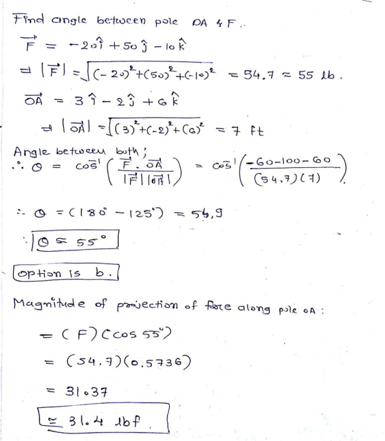 Argle betwe bot ) COS option is b. Magnitde of paiection of Rate along fote along ple oA C54.3)(o·5736) =