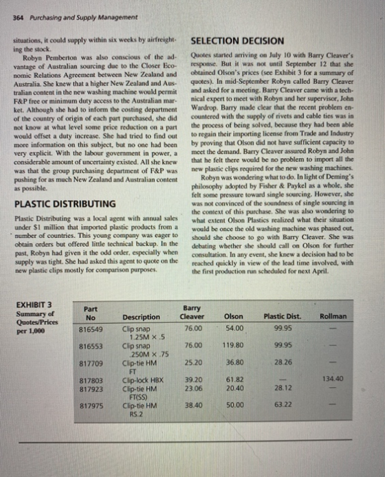 364 Purchasing and Supply Management ing the stock. Robyn Pemberton was also conscious of the ad- vantage of Australian sourc