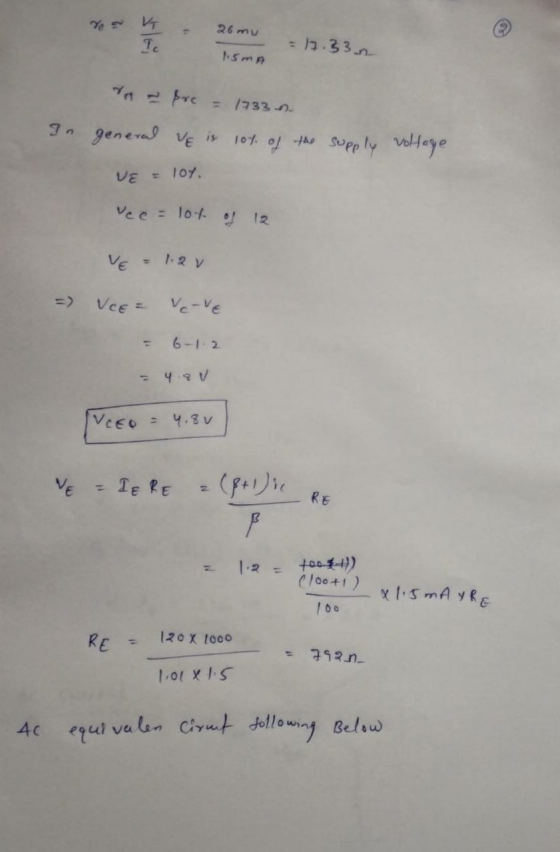 26 mu VG Ic 17.33 1.5mA da pre - 1733 0 In general ve is 107 of the supply voltage VE = lot. vce = lot of 12 1.2 V VCE = Ve-V