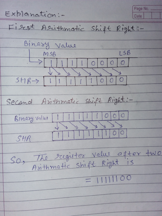 Date Page No – Explanation - Date T First Arithmatic shift Right :- I Binasy Value MSB LSB Second Asithmatic shift Right :- B