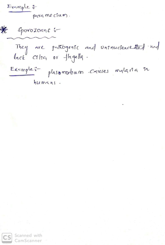 Example & para me cicum. * sporozoans ó- They are lack cilia Example: sulhogenic and uninuclearedted and or flagella. plasomo