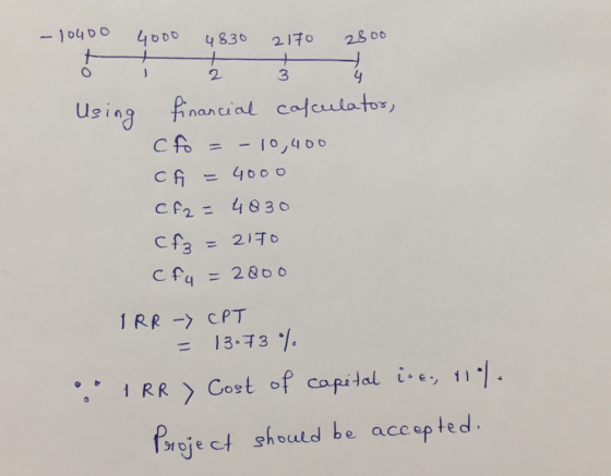 - 10400 4000 4830 2170 28 00 J 2 4 financial cafeulator Using cfo - o400 c f 4000 C P2=403 c f3 21TO C fa = 2800 1 RR - CPT 1