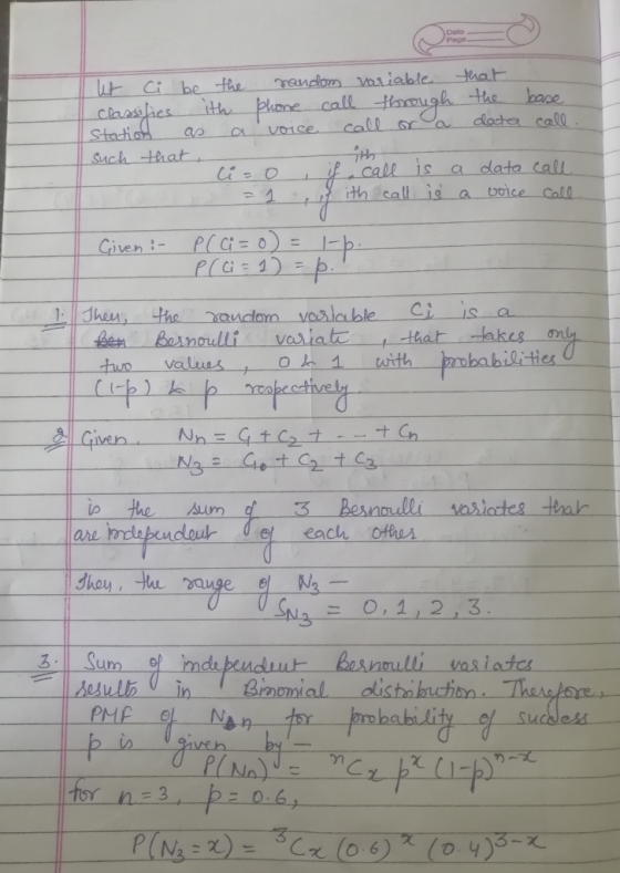 I hit ci be the Classifies ith station as a such that - Ci= random variable phone call through voice call or a that the base