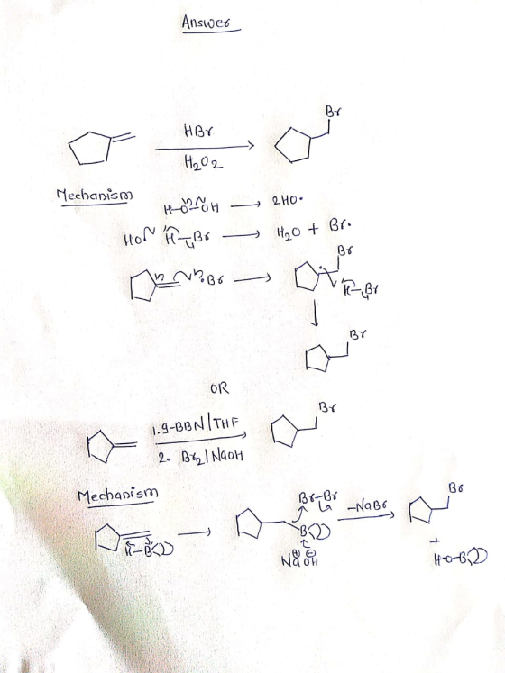 Answes BY HBY H202 Nechanism 2HO H20Br. BY oR Br 1.9-8BNITHF 2- BNao Mechanism NaB6