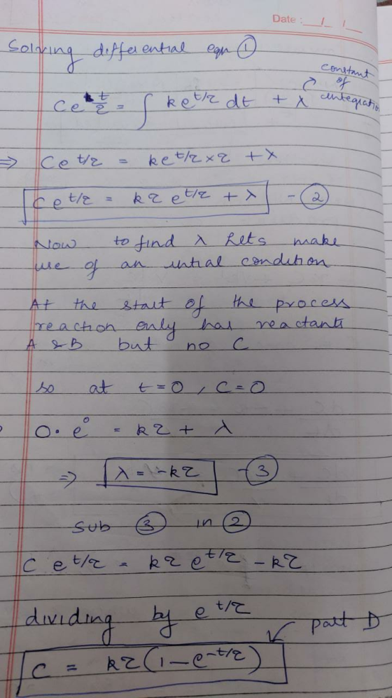 Date: 1 Solving differential can ho constant cett - rketle dt + x of centegrat - Cet/2 = ket/2x2 + x cetle = ka ette tal Now