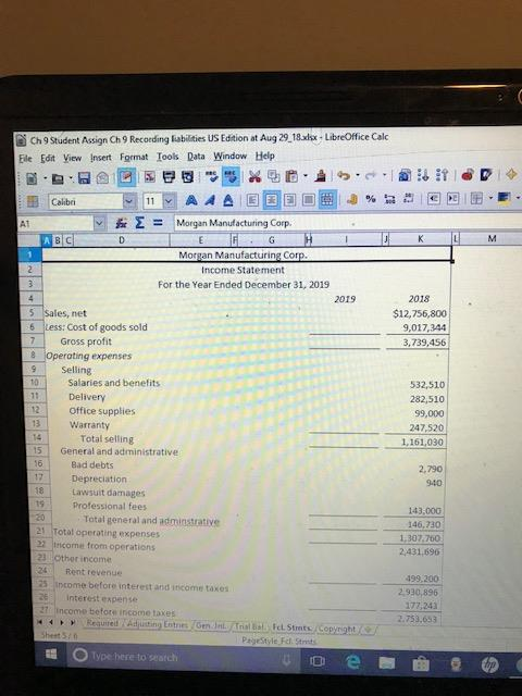Ch9 Student Assign Ch 9 Recoeding Kabilties US Edtion at Aug 29 18adx, LibreOffice Cal Eile Edit View Insert Format Iook Data