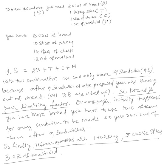 TO maka 1sandwich you need ica of bread 3) (S) tuystice7) Jsile of cheeee ( C) mustald CM) have 18 Slicus brea ID Suces ot 14