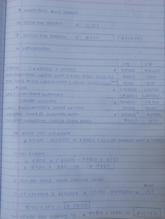 mat and meg comes TOTCU tax lability s | 137 (6) TOTCH Tax liability SI 8 727 (8727 to) Explanation cal (6) salary C$ 66450 +