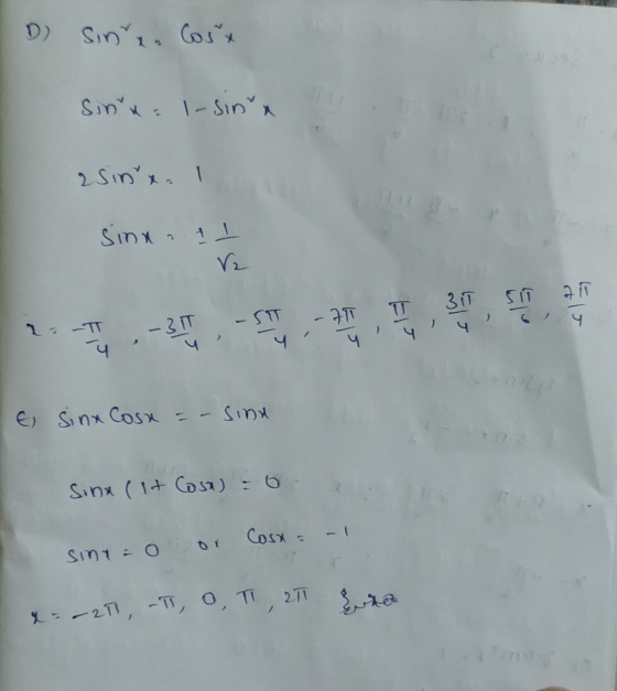 D) Sinte. Cosa Sinna 1-sinua esine. I sinar & I ts 3 IT SIT AM shop - -ST 14 -BIT 4 . 31 - 71 T 4 ५ ES E sinx Cosx = - Sina S